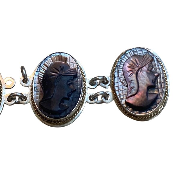 Victorian 800 Silver Necklace & Bracelet Set With Mother Of Pearl Cameos - Picture 10 of 16